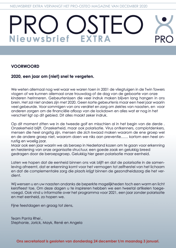 PRO-osteo nieuwsbrief PLUS – NU ONLINE