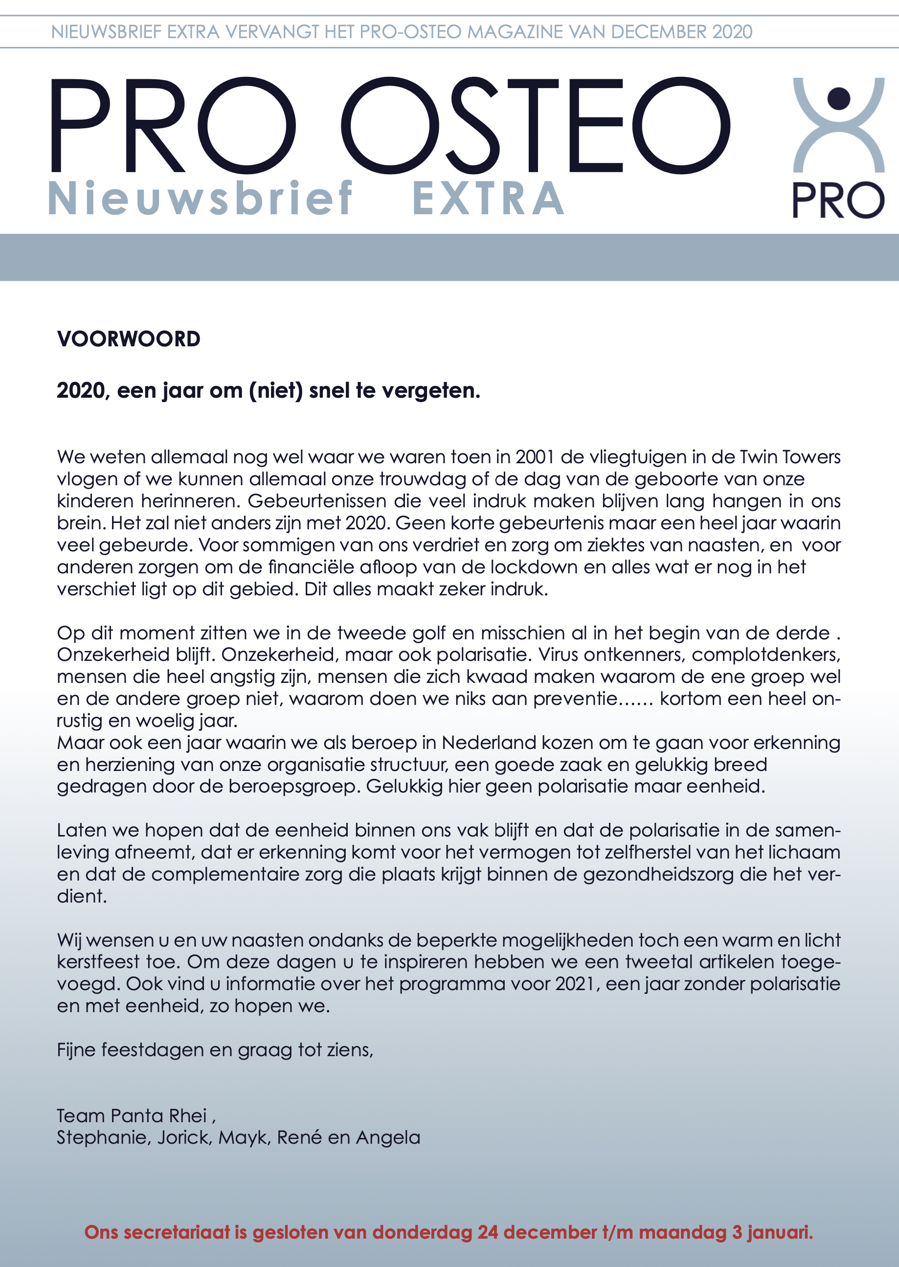 PRO-osteo nieuwsbrief PLUS – NU ONLINE